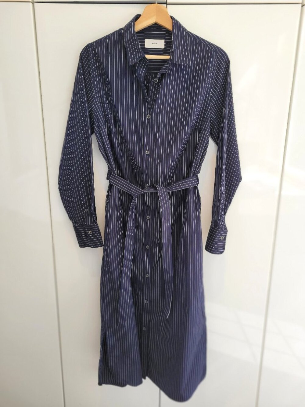 KOTN 100% Cotton Navy Midi length Shirtdress Navy Blue Stripe Size 6